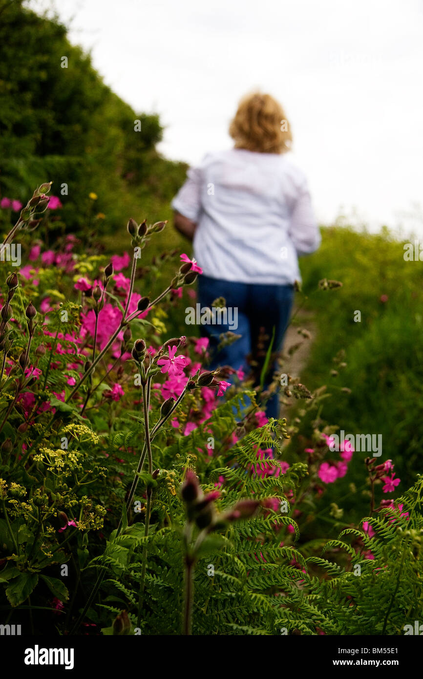 Woman walks on high green hi-res stock photography and images - Alamy