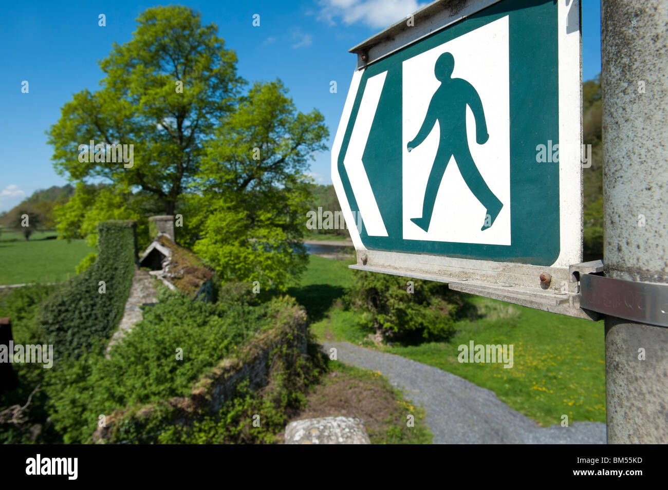 Public footpath sign Llandeilo Wales UK Stock Photo