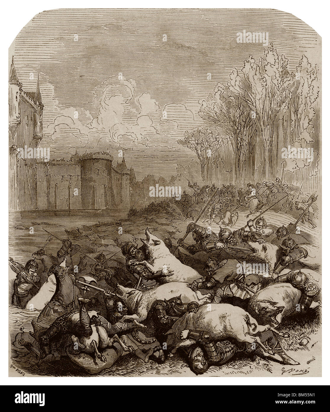 In 1356, during the siege of Rennes by the Englishmen, stratagem of Bertrand Duguesclin. Stock Photo