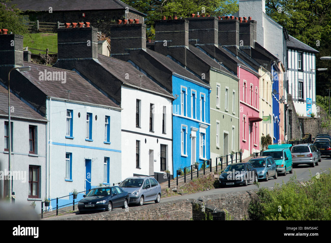 Colourful houses Llandeilo Carmarthenshire Stock Photo Alamy
