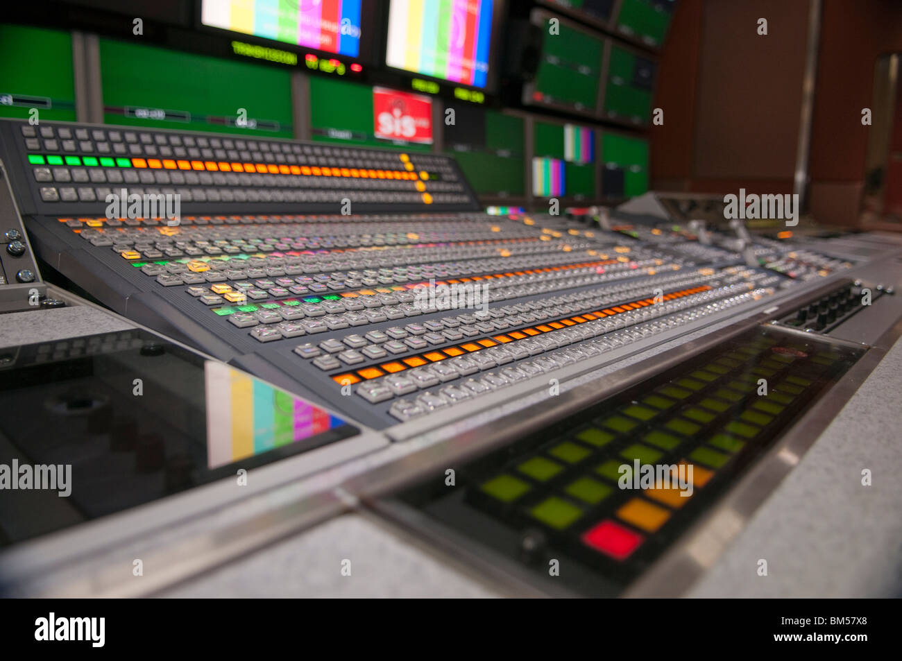 Television gallery vision mixer and monitors Stock Photo