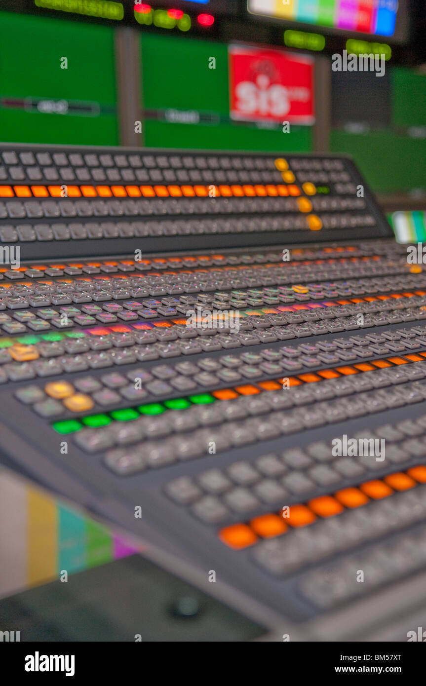 Vision Mixer in Television  Outside Broadcast Control room Stock Photo