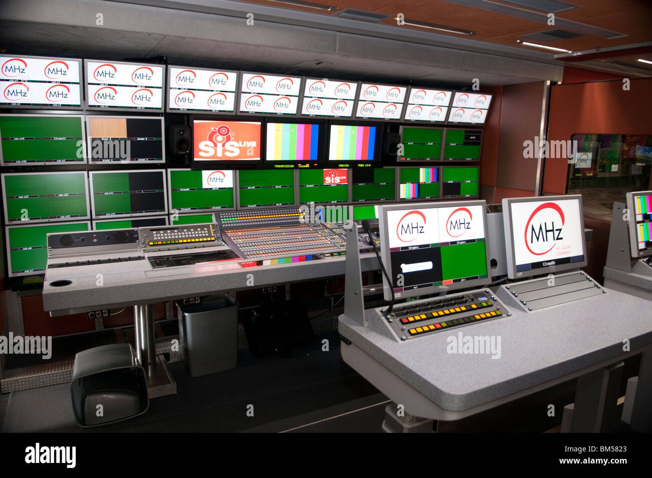 Broadcast production gallery in Outside Broadcast Control Room Stock Photo