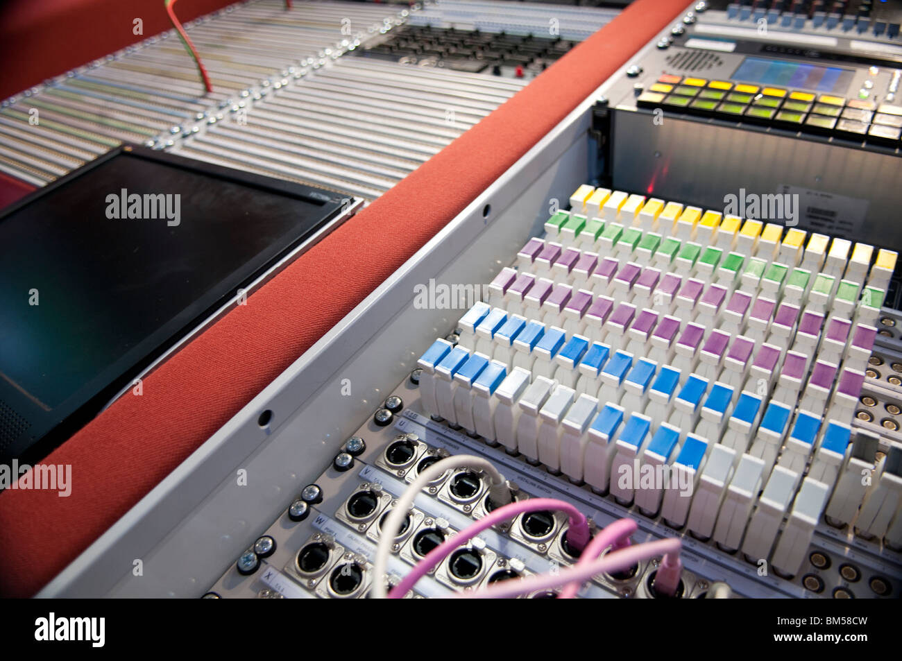 equipment integrated inside a audio control room Stock Photo