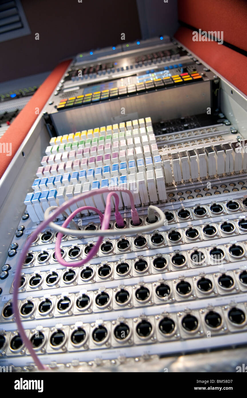 equipment integrated inside a audio control room Stock Photo