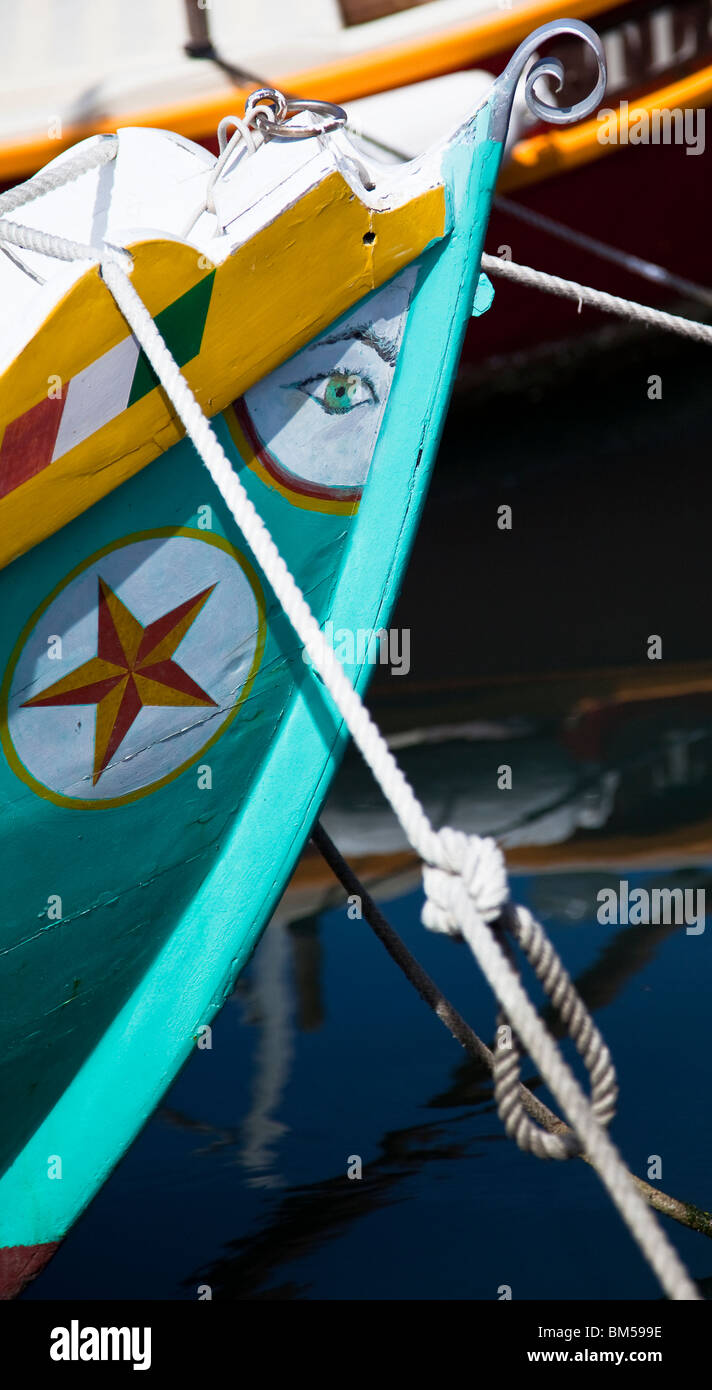 Decorated pointu fishing boat detail, Cassis, Provence, France Stock Photo
