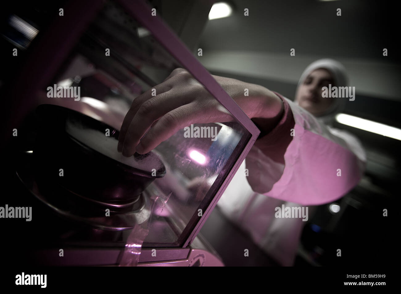 Quality control in a denim factory Stock Photo