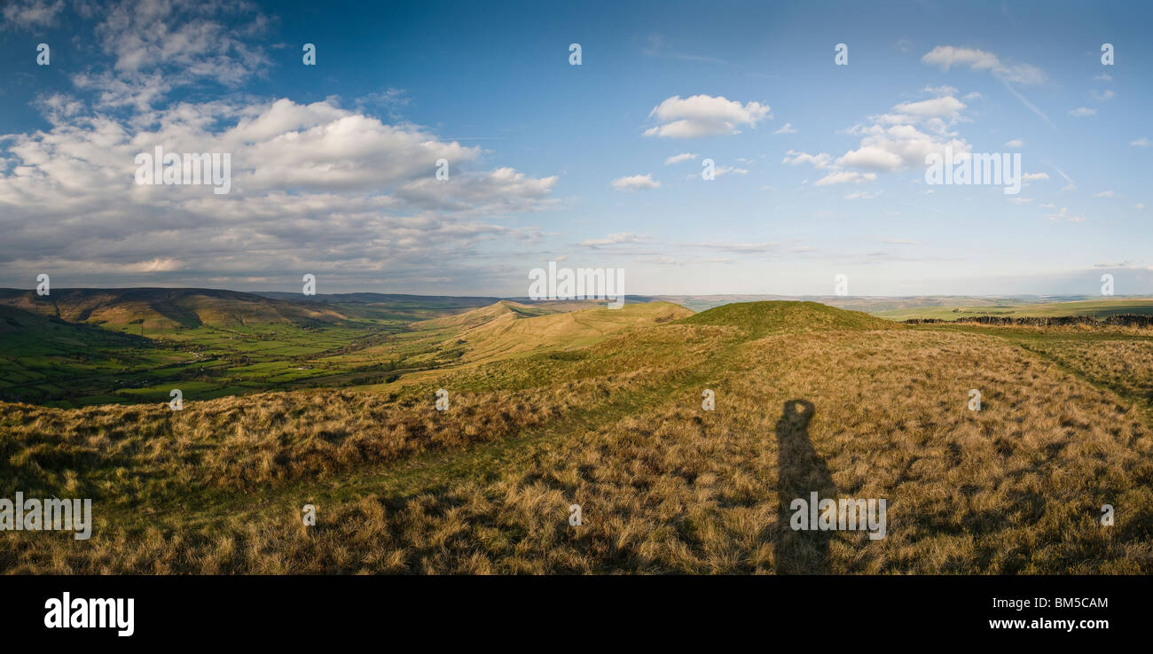 Lord's Seat Bronze Age round barrow overlooking Mam Tor and Hope Valley