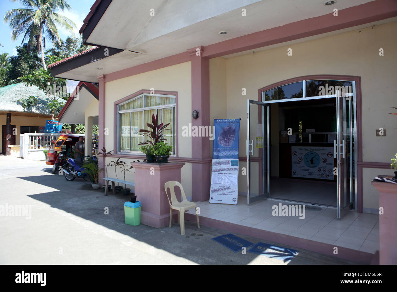 The tourist office in Donsol, the town made famous for swimming with whale sharks or buntanding in Sorsogon, the Philippines. Stock Photo