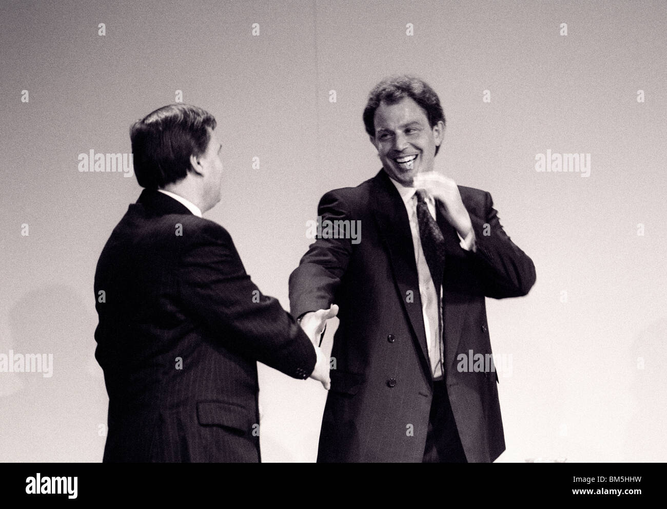 Tony Blair becomes Labour Party Leader and is congratulated by John Prescott who became deputy Prime Minister in 1997, London, Stock Photo