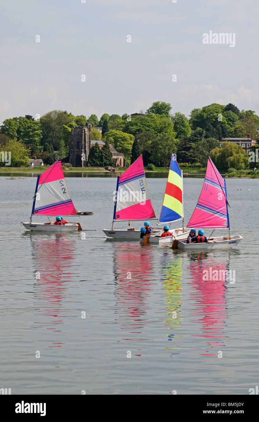 St Chad's Church and Stowe Pool Lichfield with children sailing