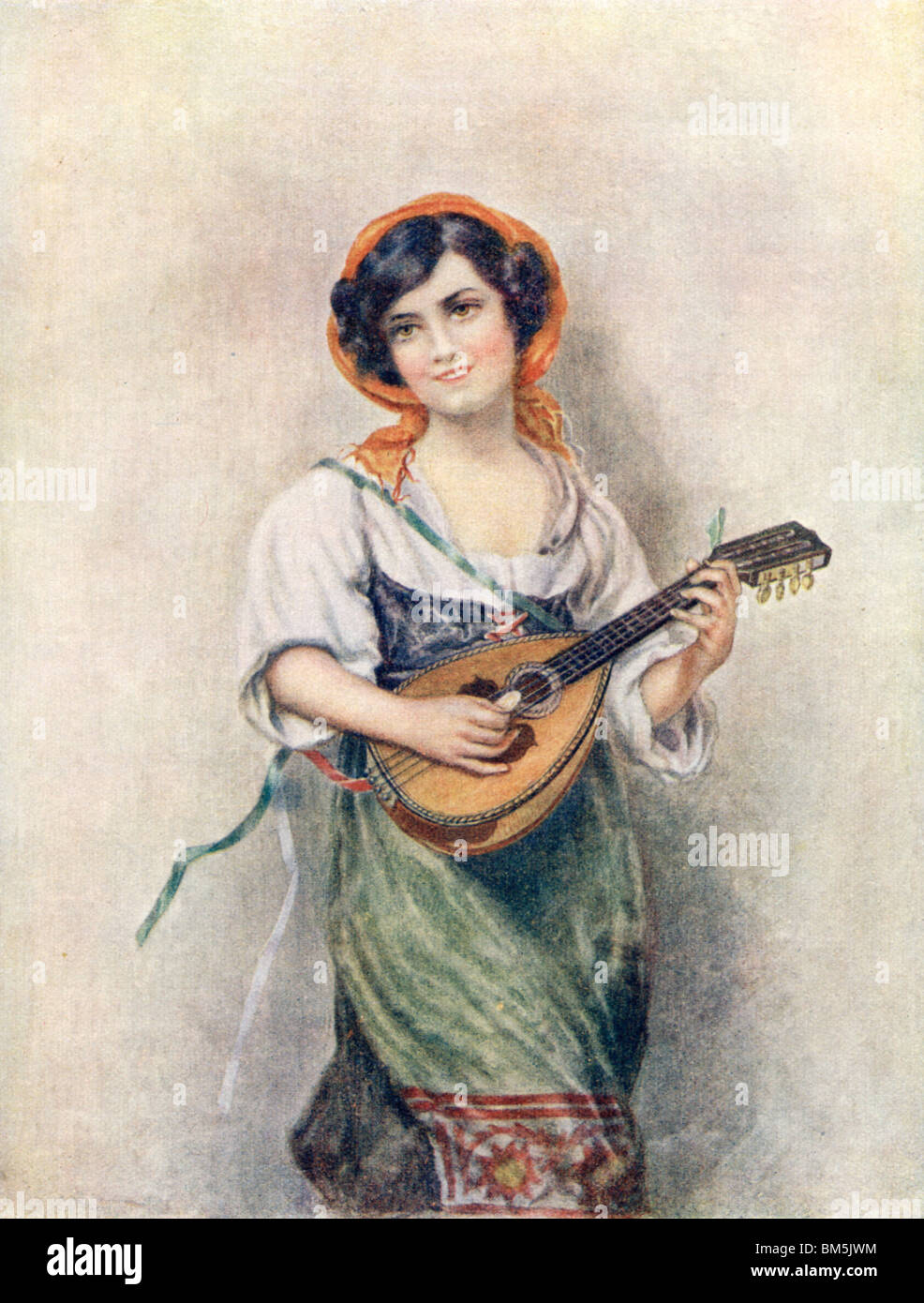 Long Live Italy.  Italian Woman playing the Guitar Stock Photo