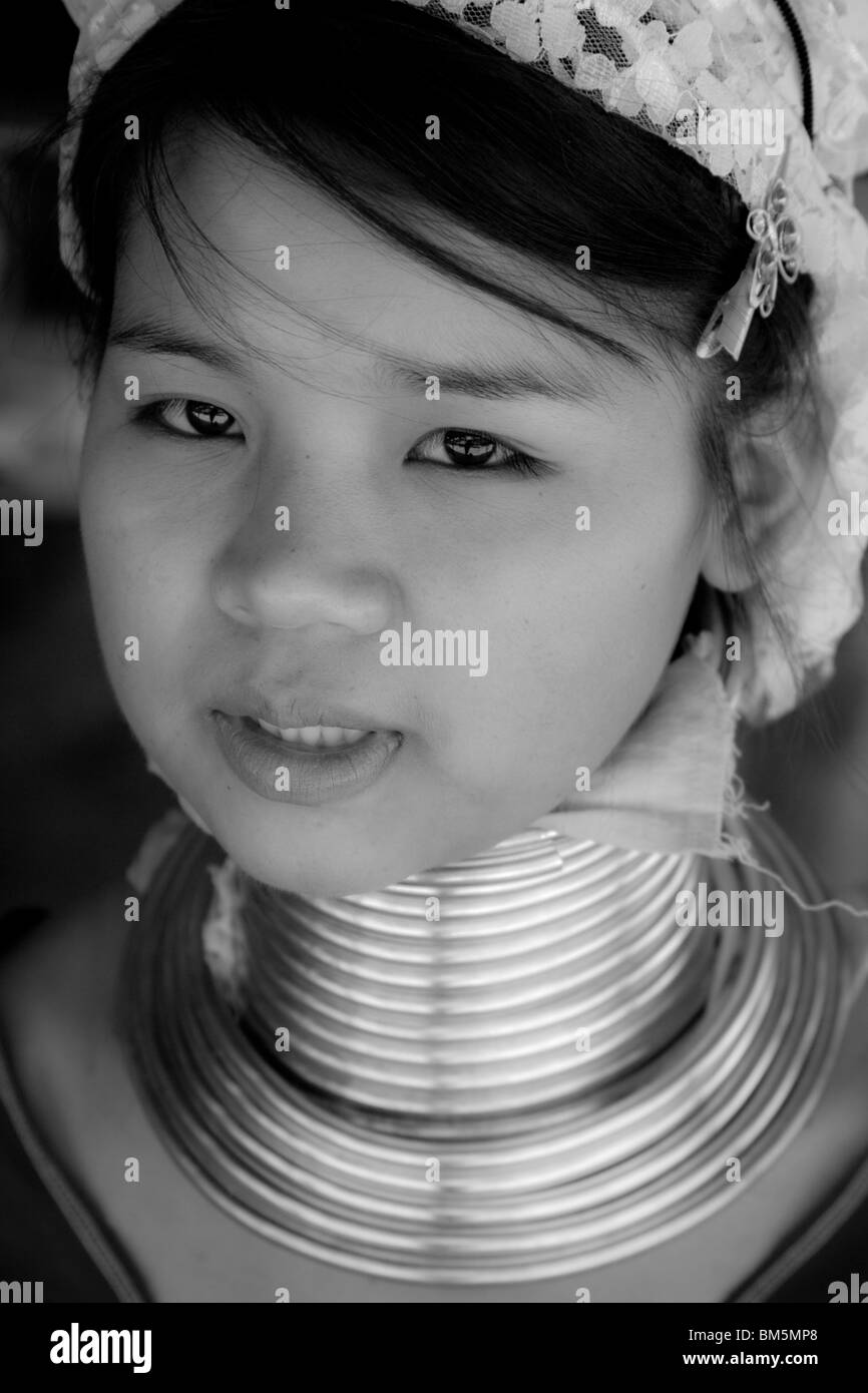 Portrait of a Karen Long Neck Hill Tribe Woman , Chiang Mai , Thailand Stock Photo
