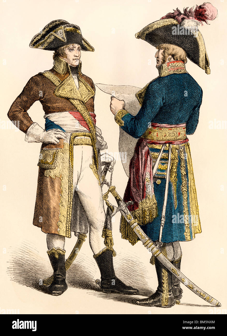 French generals during the early Napoleonic Wars, 1799-1800. Hand-colored print Stock Photo