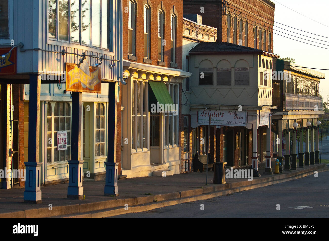 Harbourside shops in the early morning in Port Dalhousie, St 