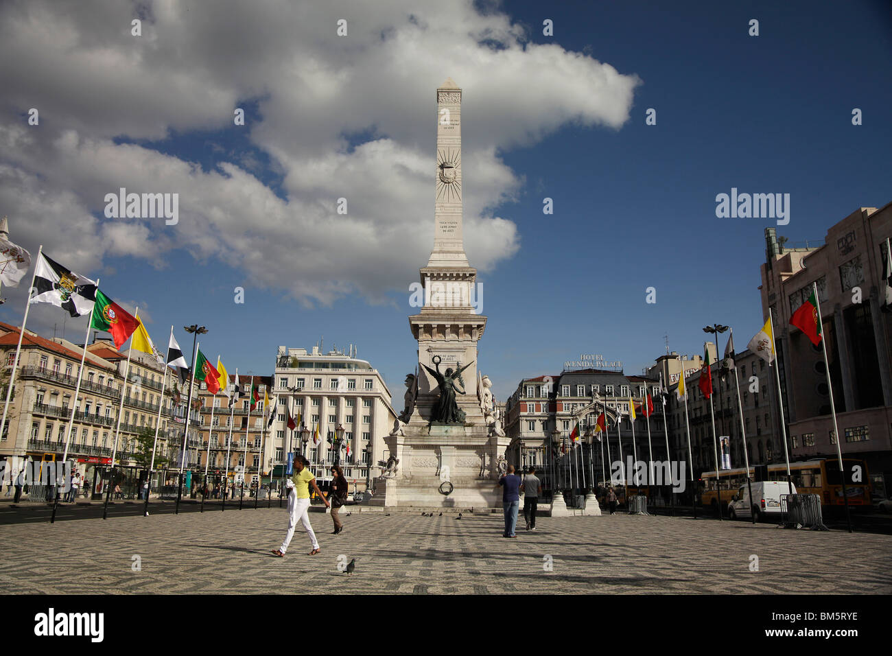 Obelisk on the square Praca dos Restauradores in Lisbon, Portugal, Europe Stock Photo