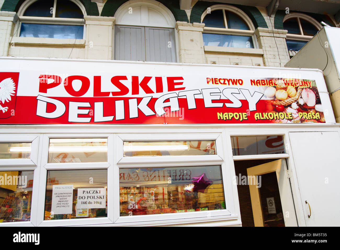 Polish deli shop in Kirkgate indoor market in Leeds, Yorkshire, England Stock Photo