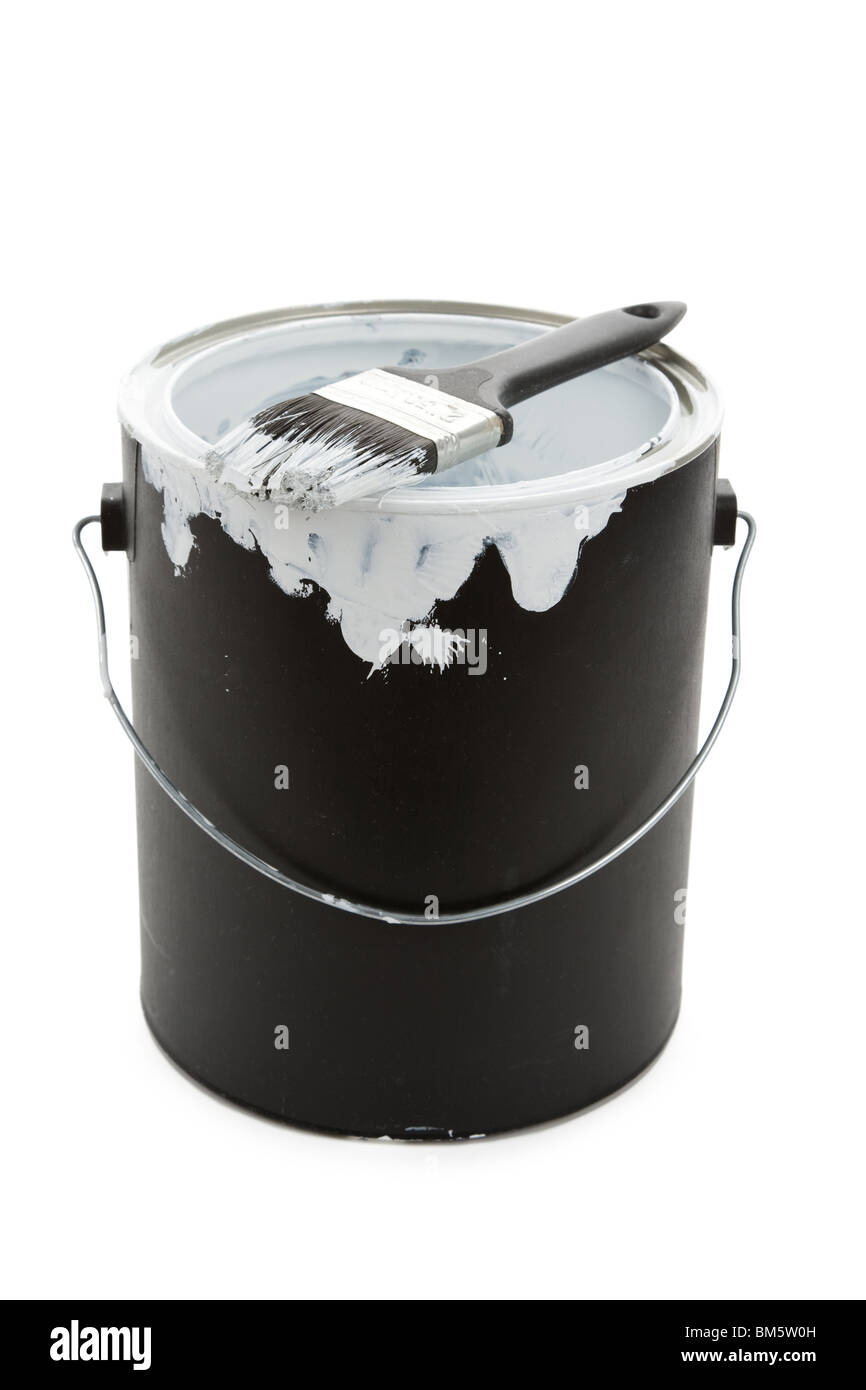 a Black Paint Can and Paintbrush Stock Photo - Alamy