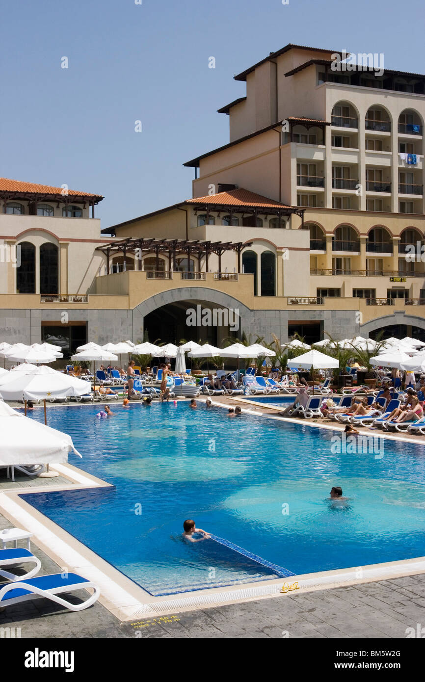 Outdoor pool from above, Sunny beach, people having fun, Black Sea ...