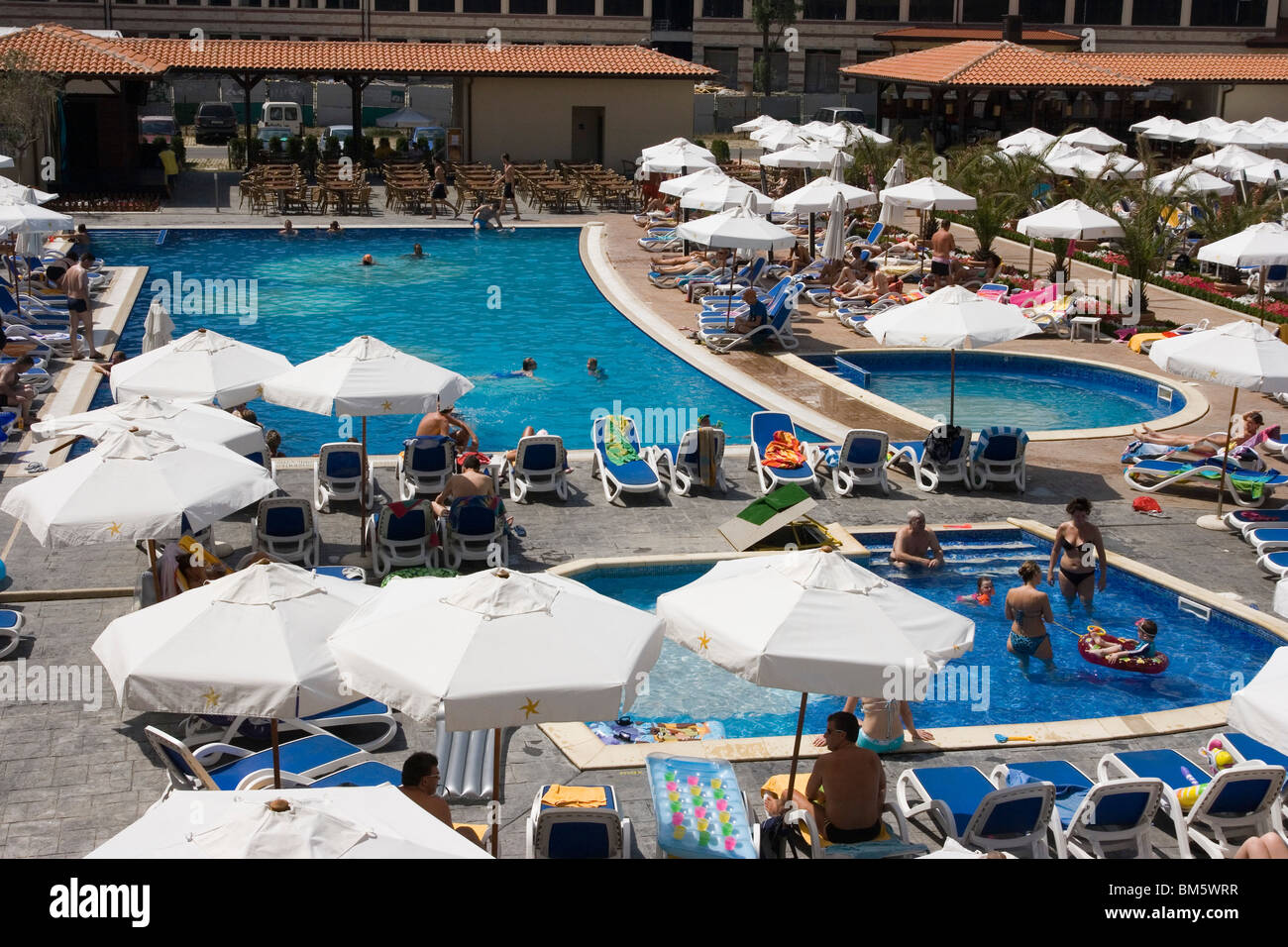Pool from above, Sunny beach, people having fun, Black Sea, Balkan ...