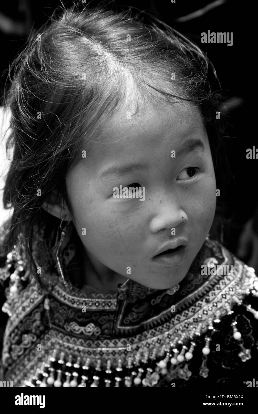 Black Hmong Hill Tribe Girl, Sapa, Vietnam Stock Photo