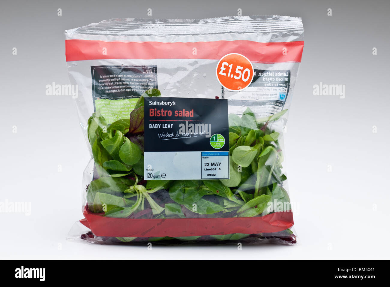 Cellophane bag of Sainsbury's Bistro salad baby leaf Stock Photo