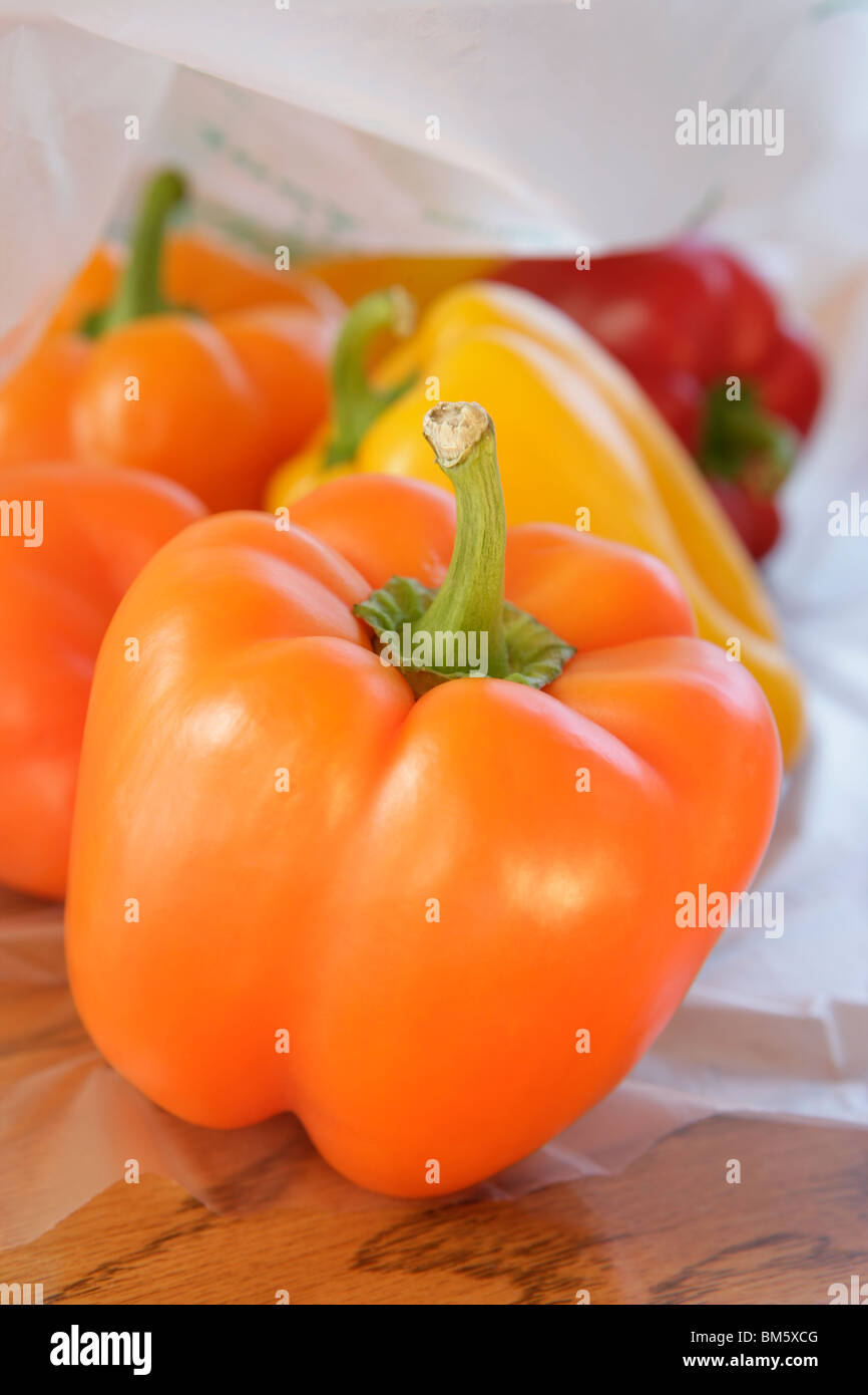 Bell peppers in cellophane bag Stock Photo Alamy