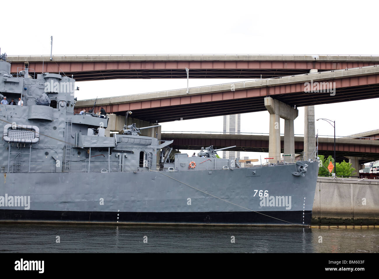 US destroyer ship docked in Albany New York on the Hudson River is the only floating destroyer escort displayed in North America Stock Photo