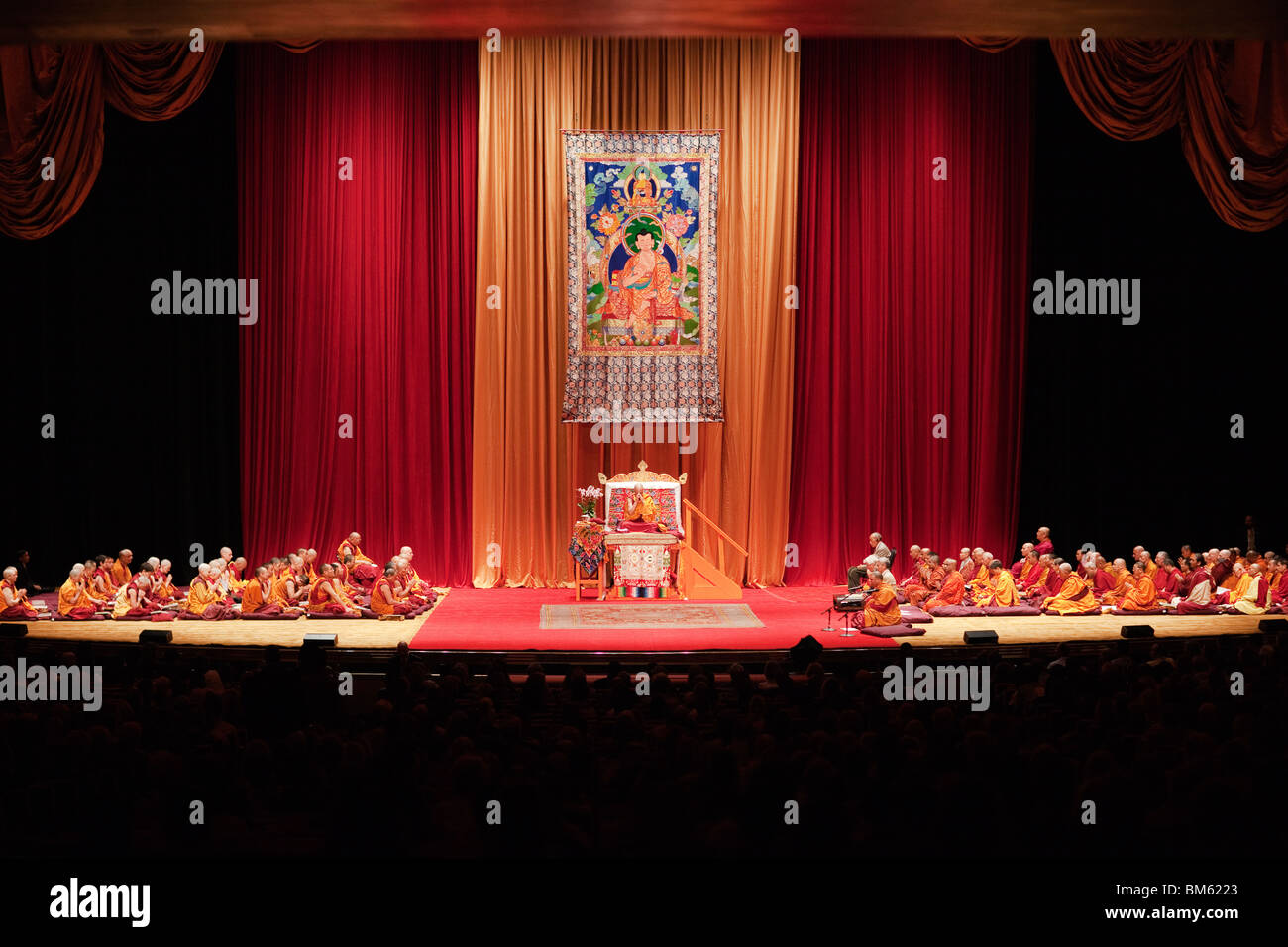 The XIV Dalai Lama of Tibet appeared at Radio City Music Hall in New York for a series of Buddhist spiritual teachings. Stock Photo
