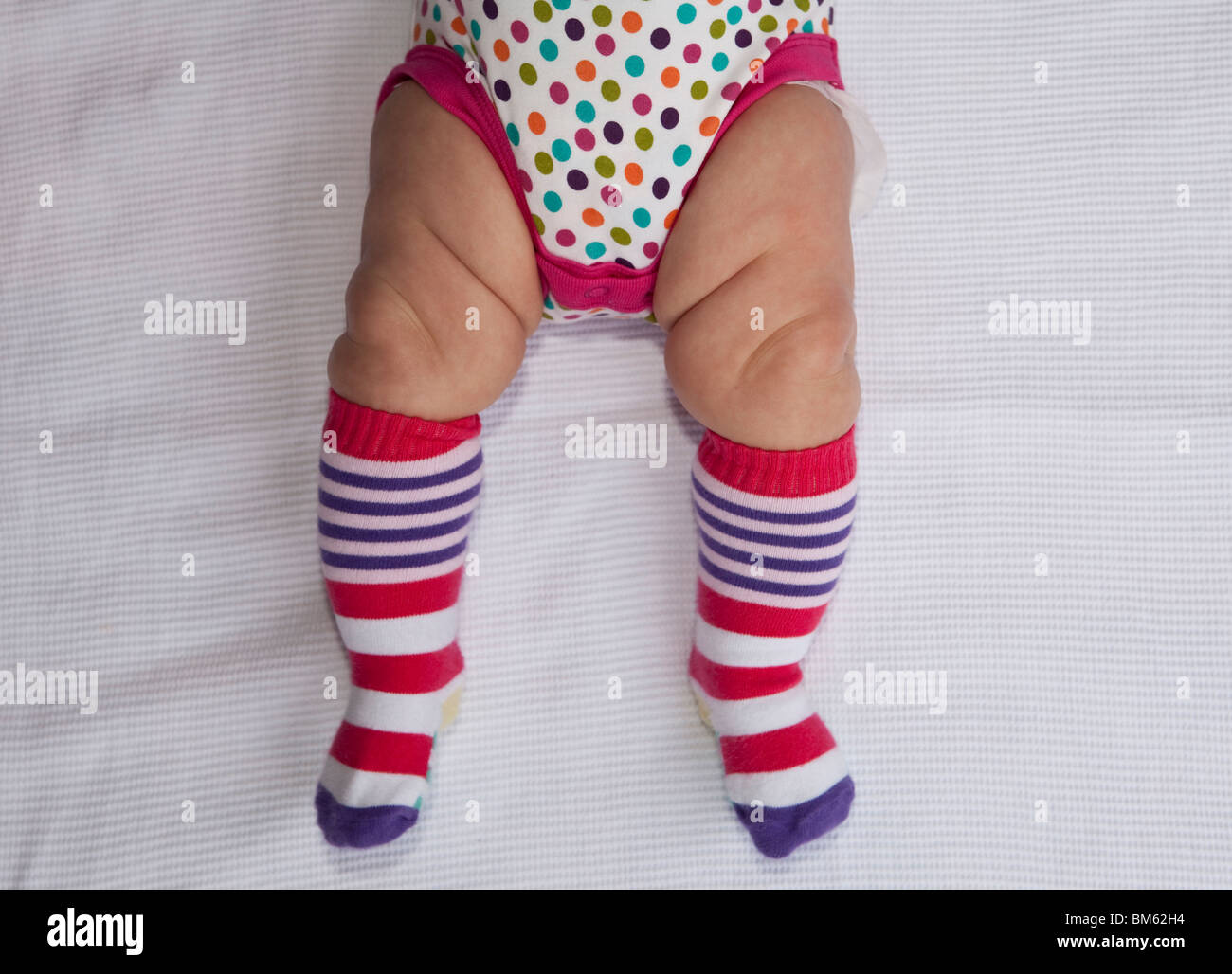Fat legs belonging to 6 month old baby girl Stock Photo