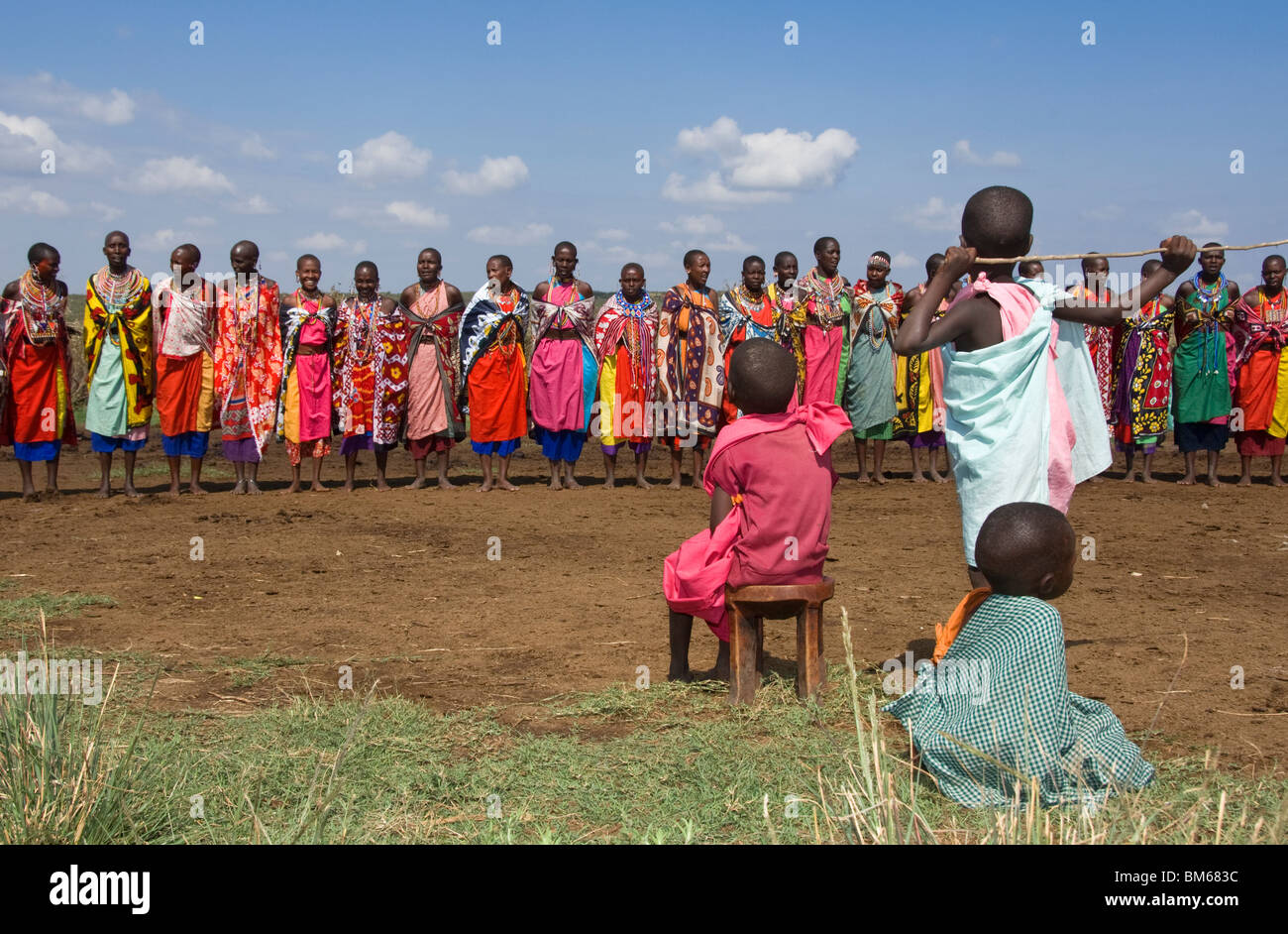 Masai Women dancing, Masai Mara, Kenya, East Africa Stock Photo