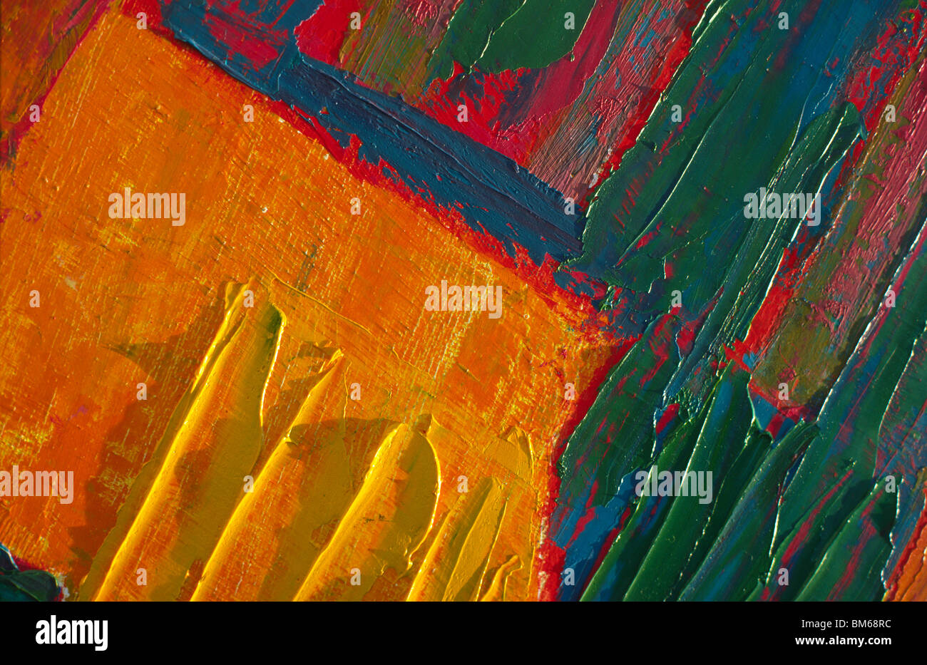 close up of abstract oil painting lit by raking sunlight shot on ...