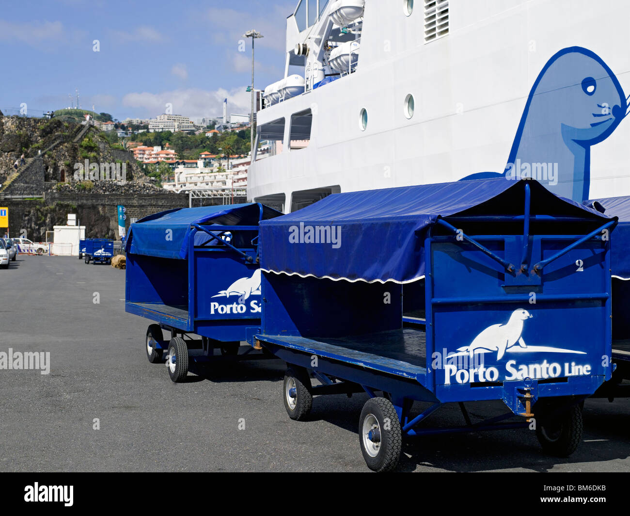 Lobo Marinho Porto Santo Ferry moored in the harbour close to Fort Sao Jose Funchal Madeira Portugal EU Europe Stock Photo