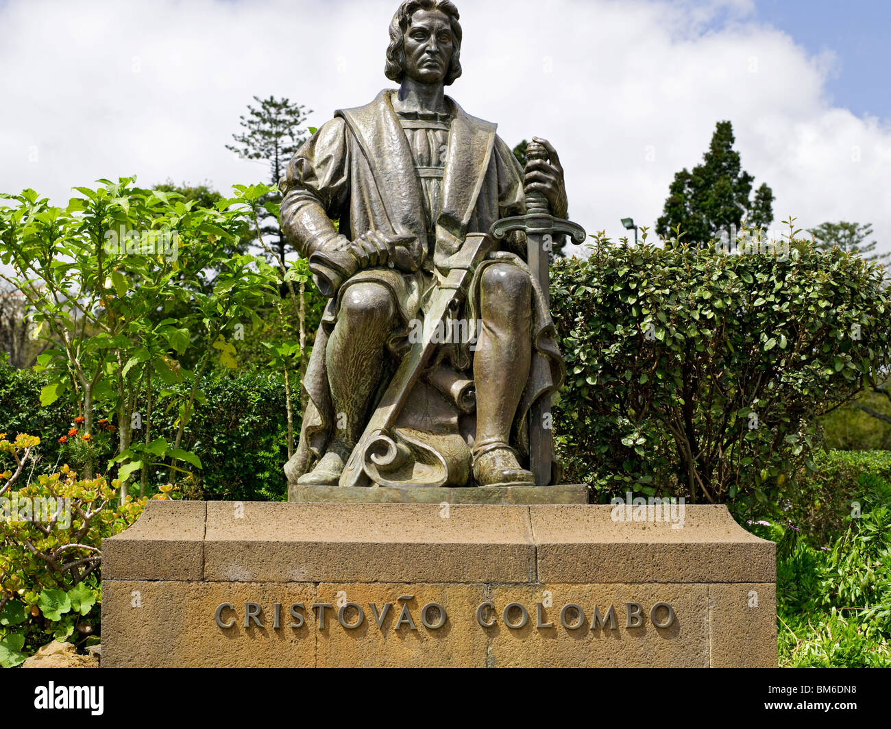 Statue of Christopher Columbus in Santa Catarina Park Funchal Madeira Portugal EU Europe Stock Photo