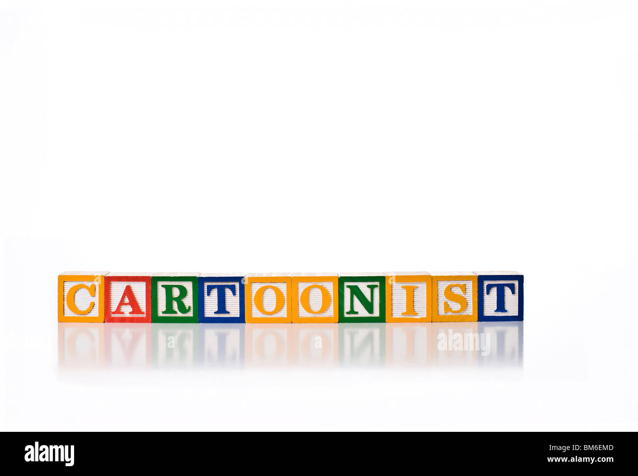 Colorful children's blocks spelling the word CARTOONIST Stock Photo
