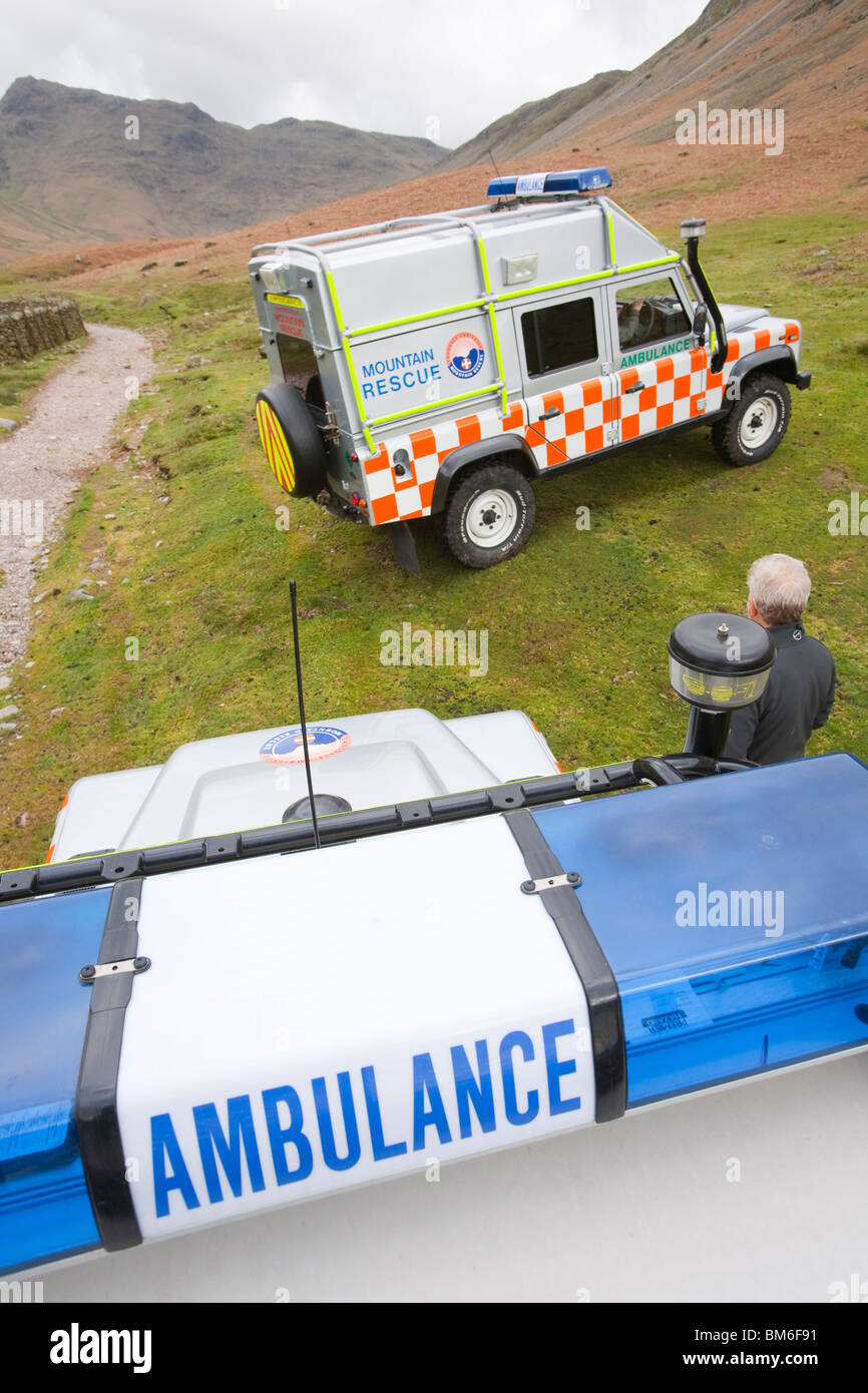 Members of the Langdale/Ambleside mountain Rescue Team training in the Langdale Valley, Lake District, UK. Stock Photo