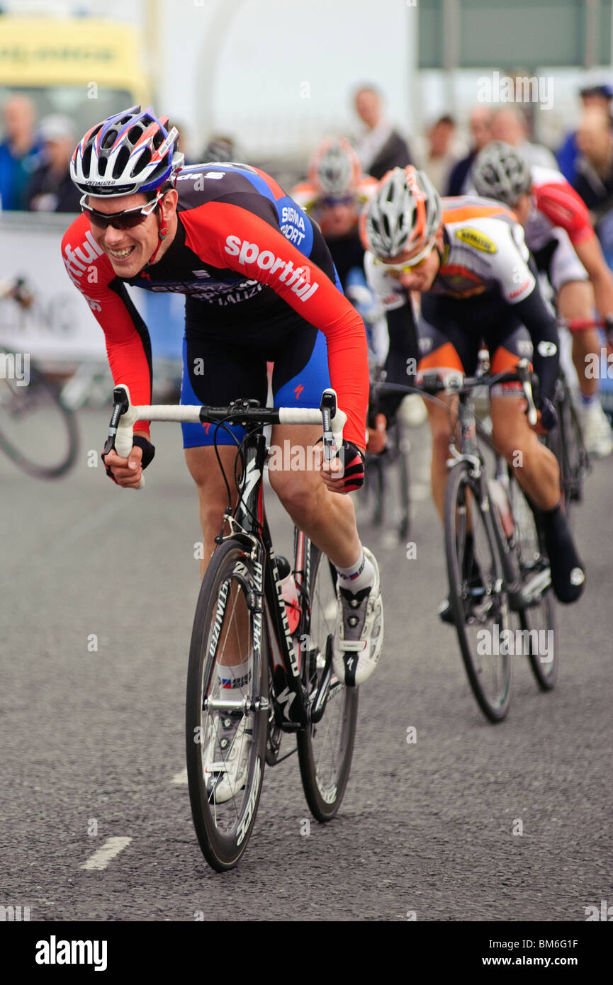 Cyclists in Tour Series race in Blackpool, UK Stock Photo