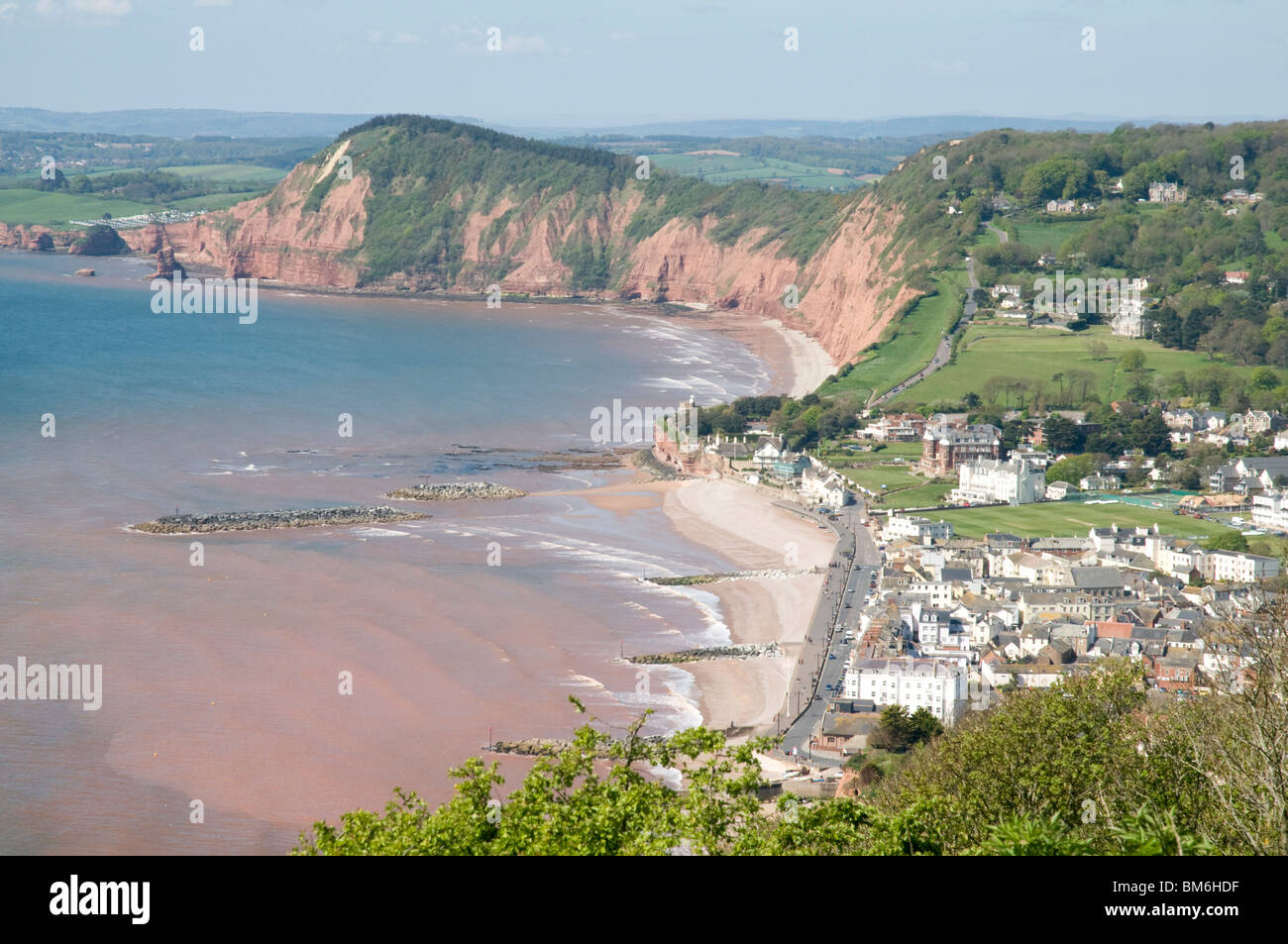 Looking west across Sidmouth, Devon, from Hill, with Peak Hill