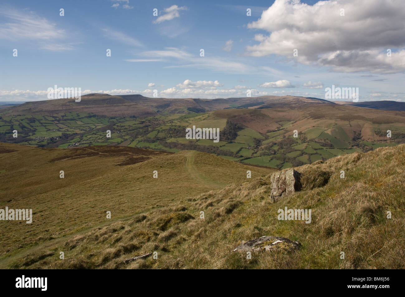 View of the Black Mountains from the summit of the Sugar Loaf, Black Mountains, Wales, UK, Europe Stock Photo
