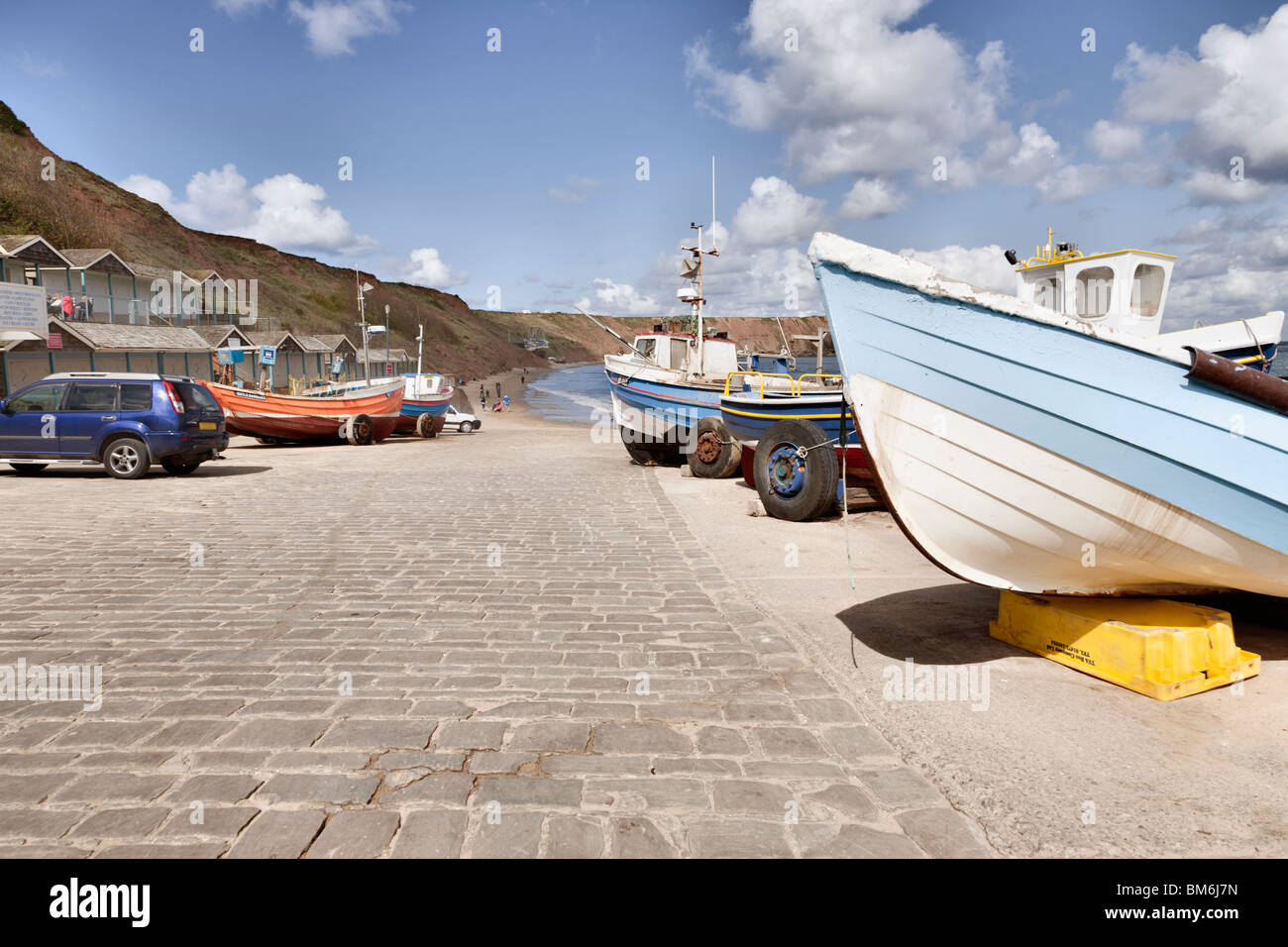 Cobble slipway at the north end of Filey Bay, Yorkshire Stock Photo