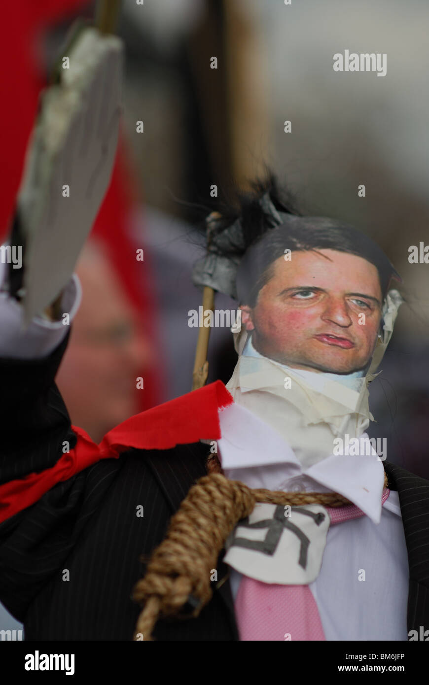 Effigy of BNP leader Nick Griffin before he is hung on Parliament Square on May Day. Stock Photo