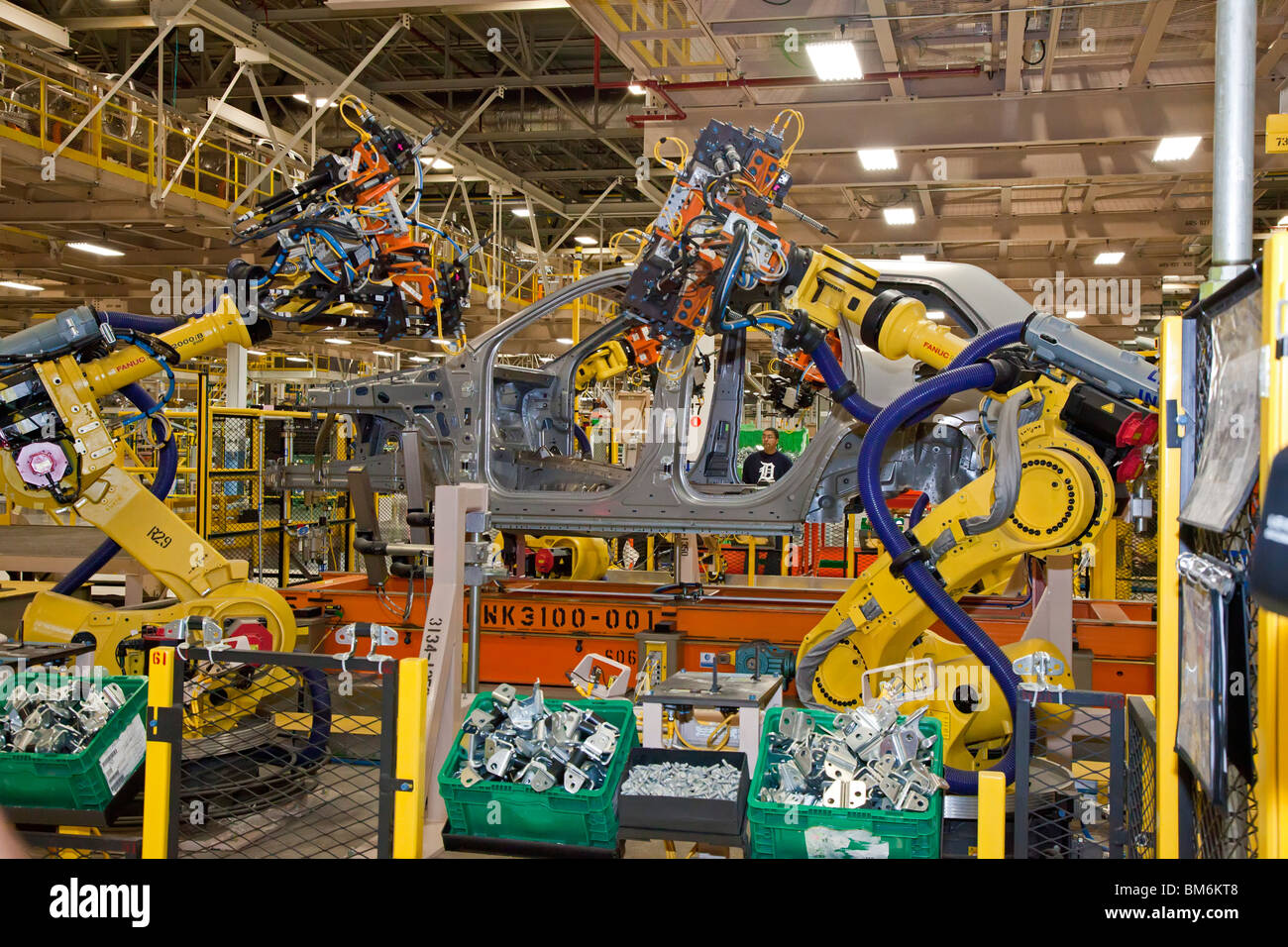 Detroit, Michigan - Robots assemble Chrysler's new Jeep Grand Cherokee at the Jefferson North Assembly Plant. Stock Photo