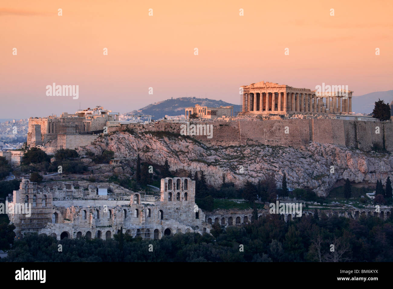 The Parthenon, the Theatre of Dionysus and the Acropolis, Athens, Greece Stock Photo