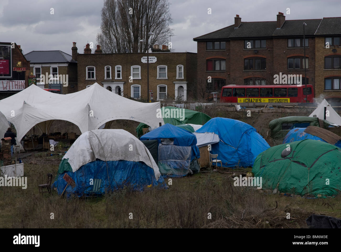 Eco camp near Kew Bridge West London UK Stock Photo