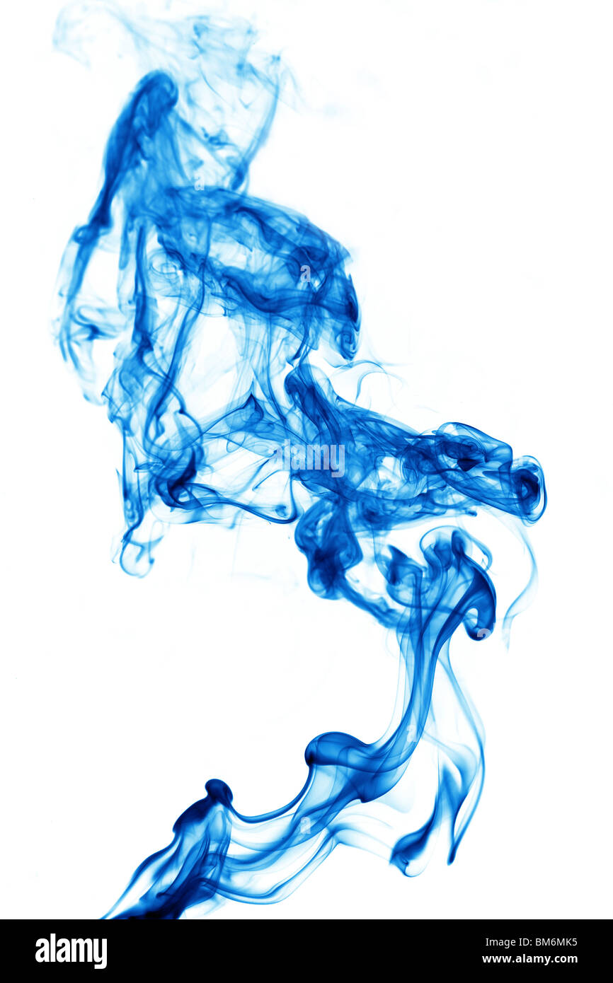 Blue Smoke on white background Stock Photo - Alamy