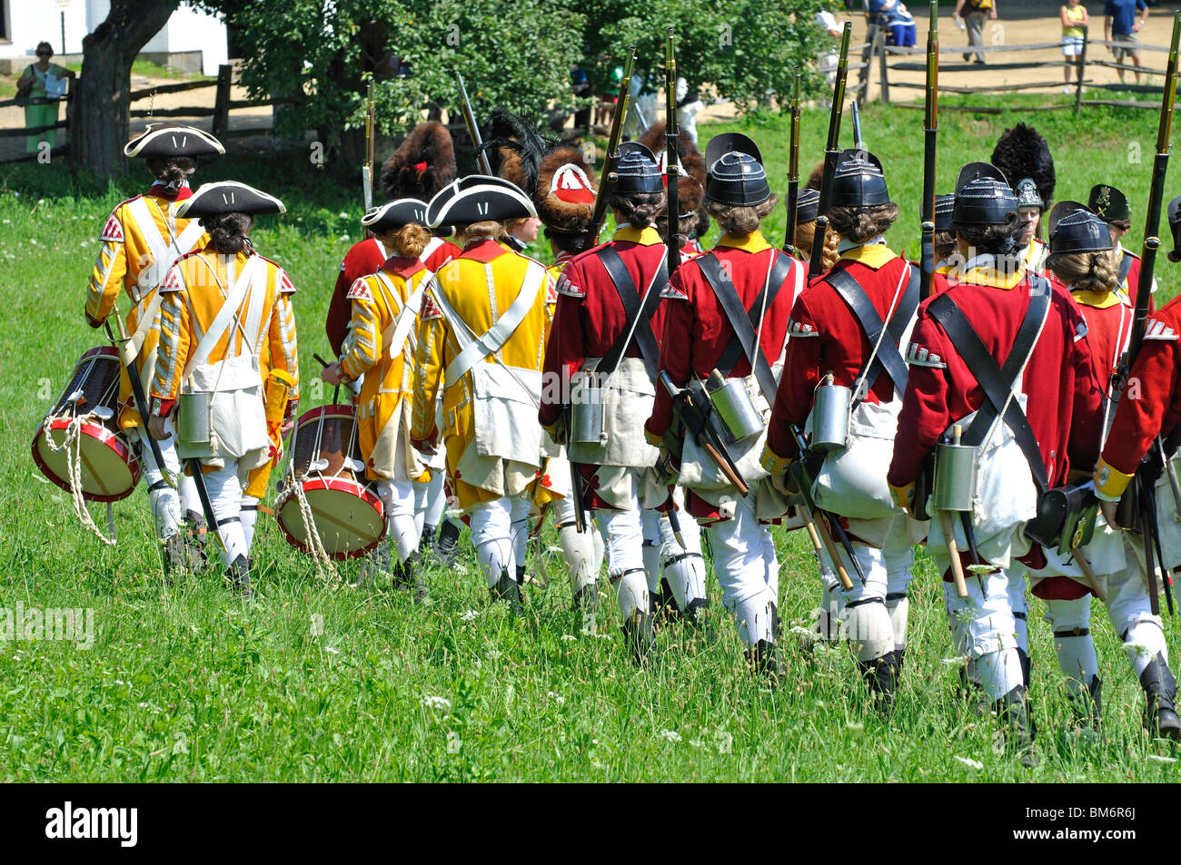 American patriots in battle costumed American Revolutionary War era (1770's) reenactment