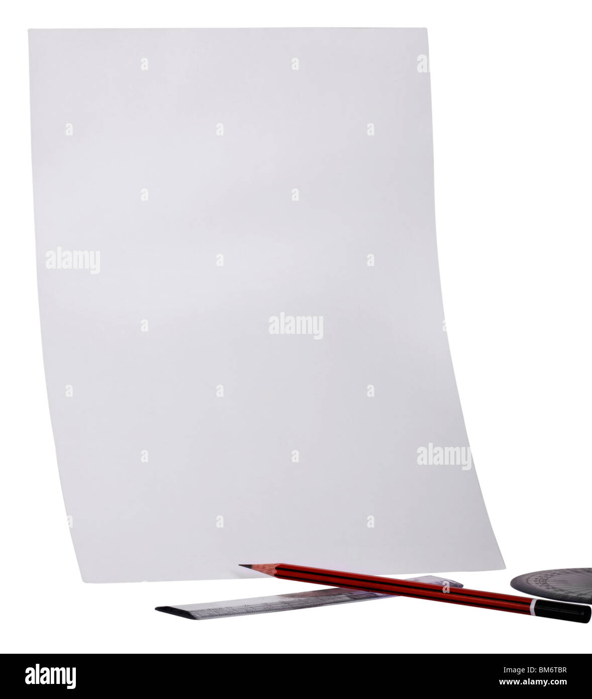 Close-up of geometric instruments with drawing sheet Stock Photo - Alamy