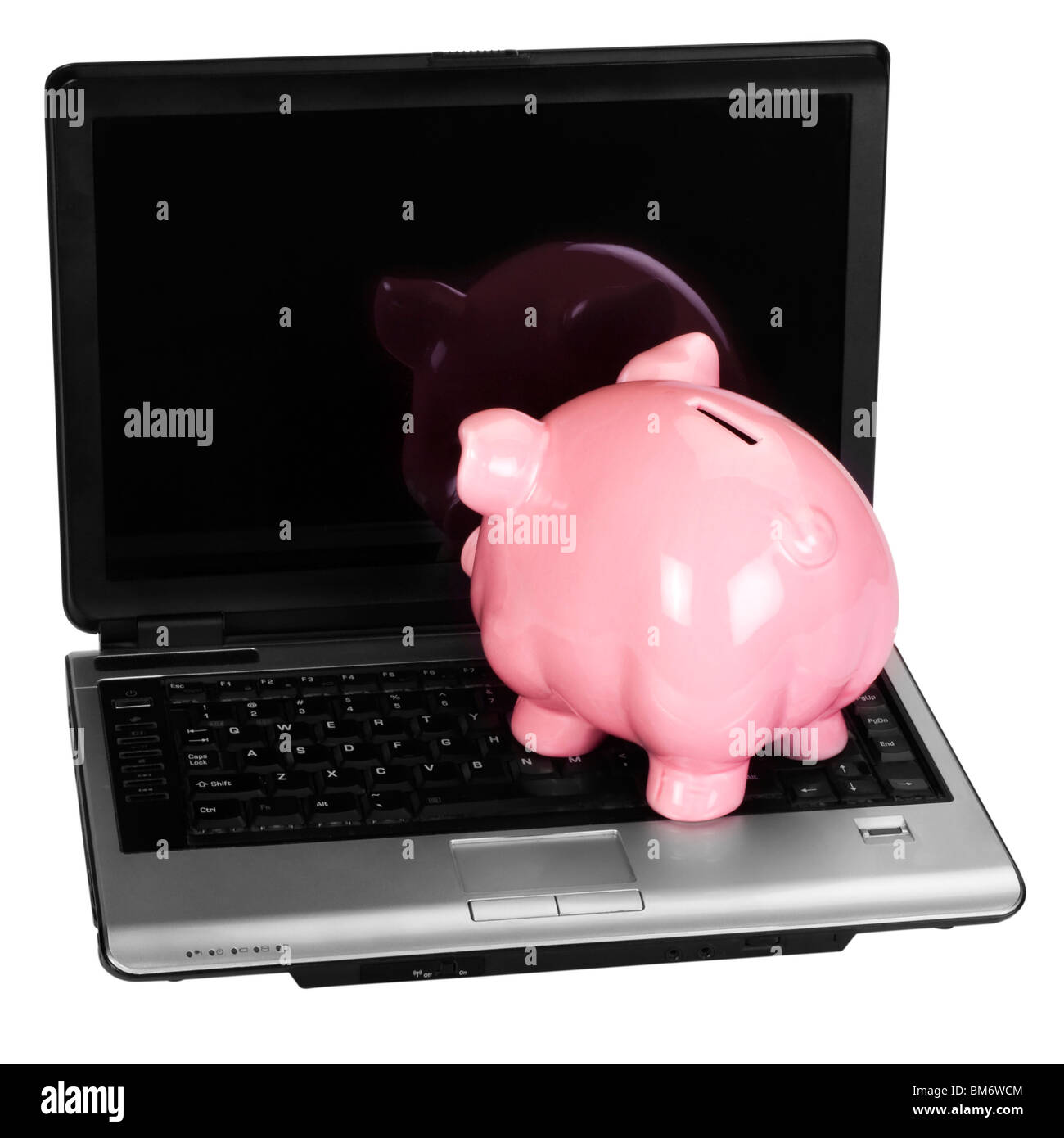 Close-up of a piggy bank on a laptop Stock Photo - Alamy