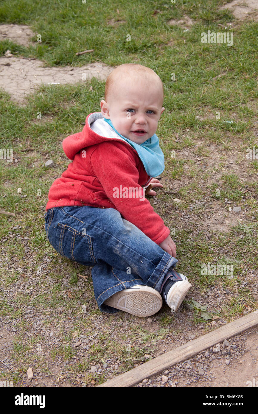 11 month old baby boy playing outside, Hampshire, England Stock Photo ...