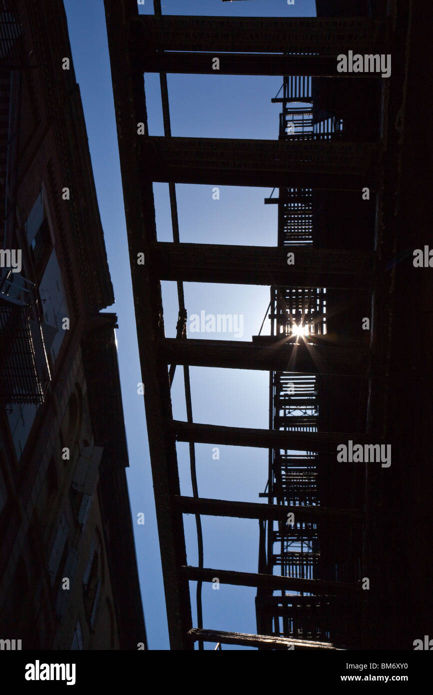 Fire Escape in Cortlandt Alley, Tribeca, New York City Stock Photo